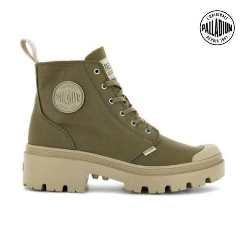 Bottes Palladium Pallabase Twill Femme Vert Olive | FR KUI120Y